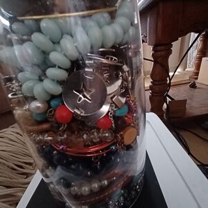 4.26 Lbs Mixed Metals, Beads, Pearls Untested Jewelry Jar